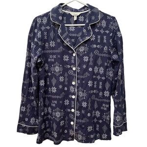 Soma Womens Sleep Shirt Pajama Top Blue Snowflake Sz M Long Sleeve Button